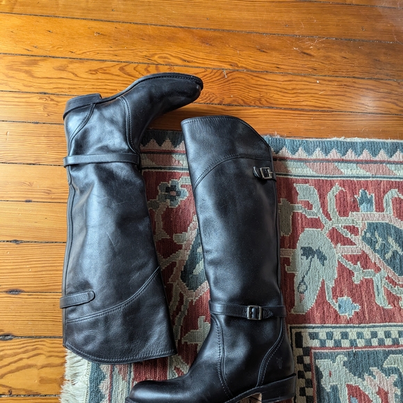 Frye Dorado Black Leather Riding Boots - 7 - Picture 5 of 9